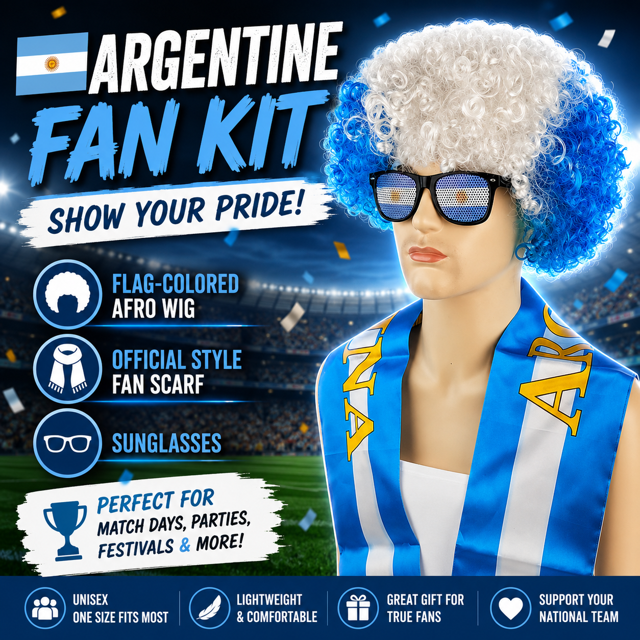 World Cup Ultimate Fan Set with Wig Scarf and Glasses