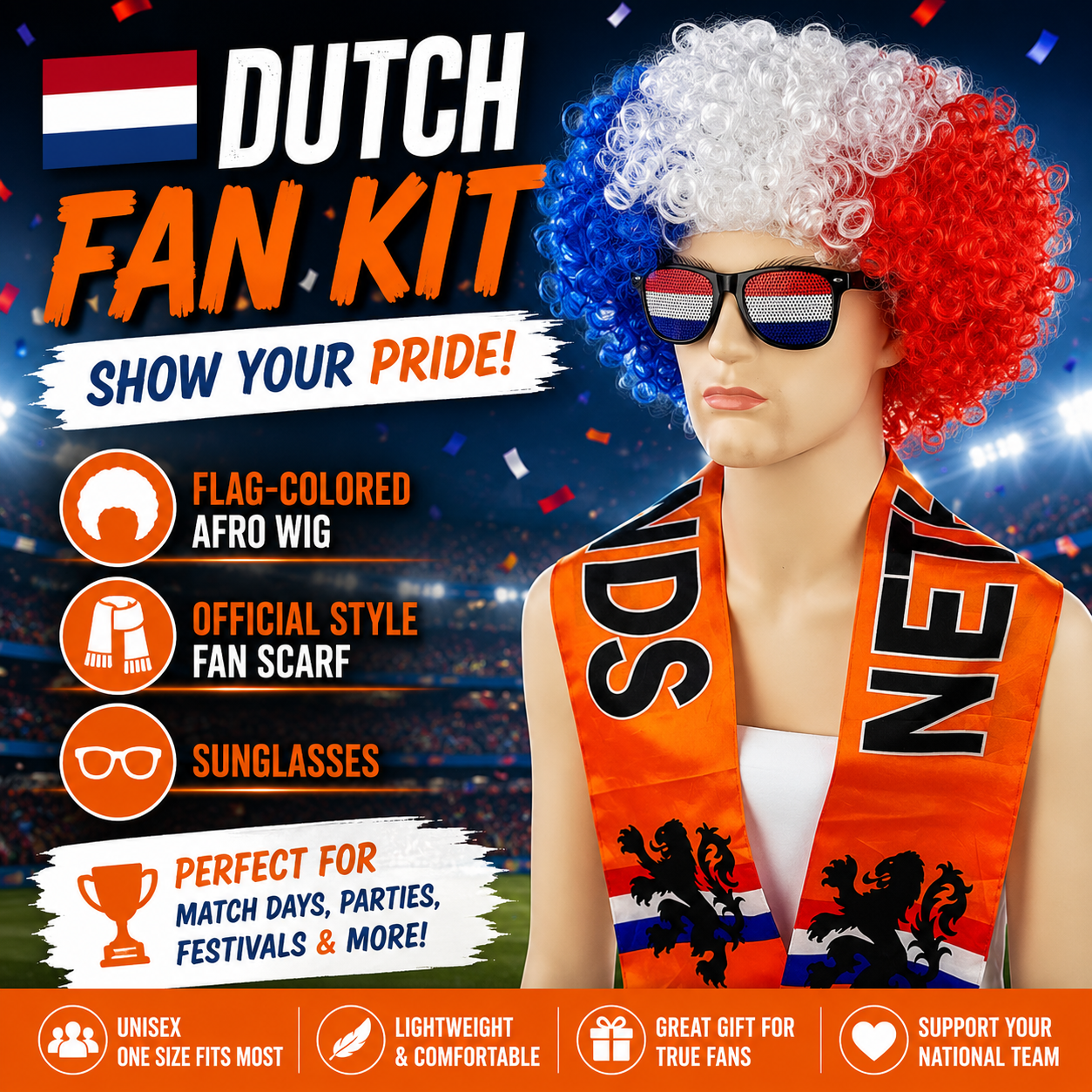 World Cup Ultimate Fan Set with Wig Scarf and Glasses