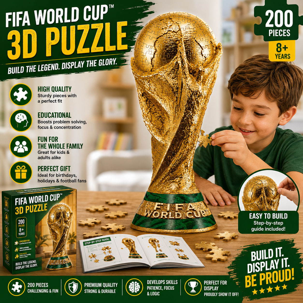 200 Piece FIFA World Cup Style 3D Wooden Trophy Puzzle