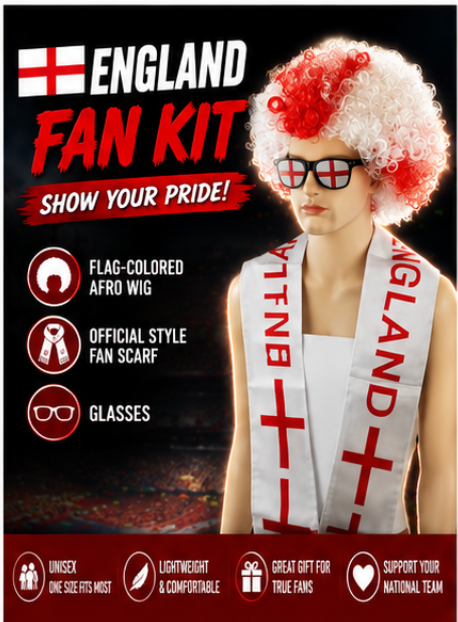 World Cup Ultimate Fan Set with Wig Scarf and Glasses