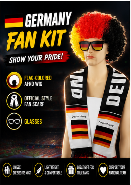 World Cup Ultimate Fan Set with Wig Scarf and Glasses