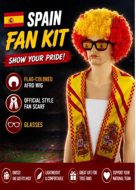 World Cup Ultimate Fan Set with Wig Scarf and Glasses
