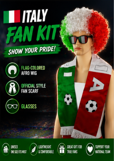 World Cup Ultimate Fan Set with Wig Scarf and Glasses